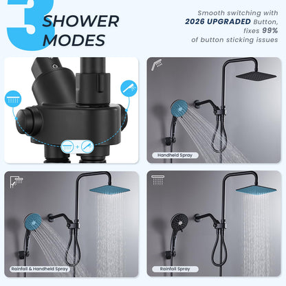 Handheld showerhead with 6+1 spray modes, height-adjustable, one-touch pause button, chrome-plated finish