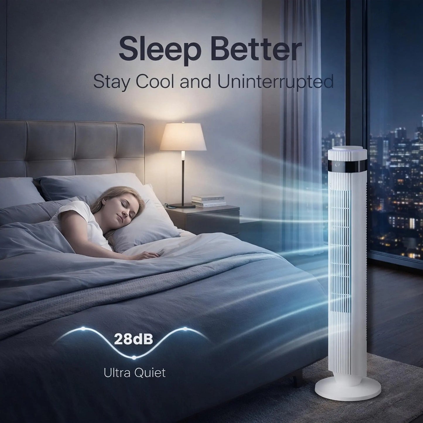 Blade-less oscillating fan with remote control, 5 speed settings and 4 modes
