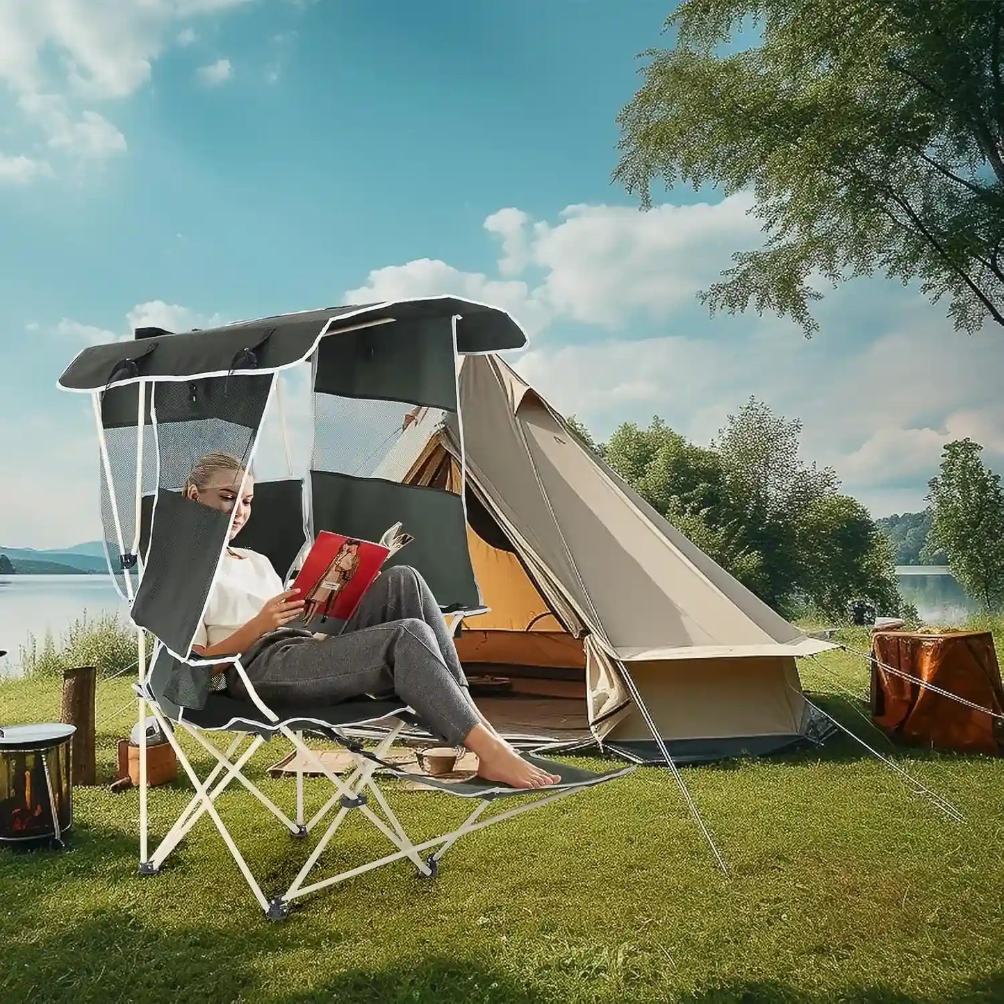 Comfortable chair with sunshade canopy