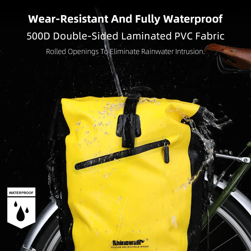 Sac de vélo 20L pour porte-bagages arrière, en polyester imperméable, jaune