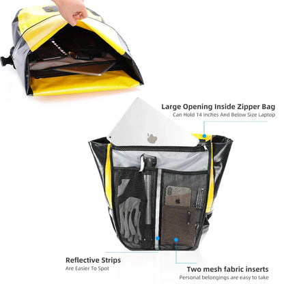 Sac de vélo 20L pour porte-bagages arrière, en polyester imperméable, jaune