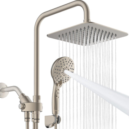 Handheld showerhead with 6+1 spray modes, height-adjustable, one-touch pause button, chrome-plated finish